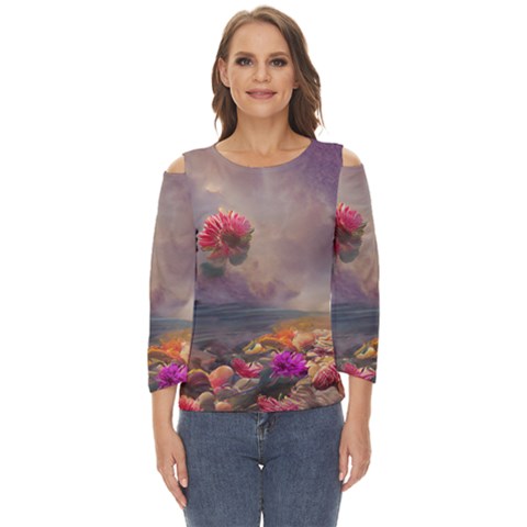 Floral Blossoms  Cut Out Wide Sleeve Top by Internationalstore