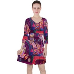 Fantasy  Quarter Sleeve Ruffle Waist Dress