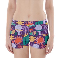 Colorful Shapes On A Purple Background Boyleg Bikini Wrap Bottoms by LalyLauraFLM