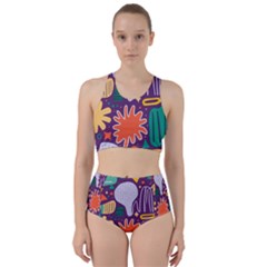 Colorful Shapes On A Purple Background Racer Back Bikini Set by LalyLauraFLM