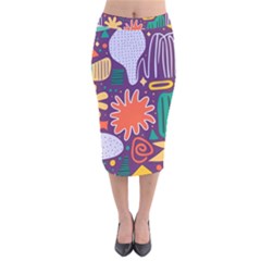 Colorful Shapes On A Purple Background Velvet Midi Pencil Skirt by LalyLauraFLM