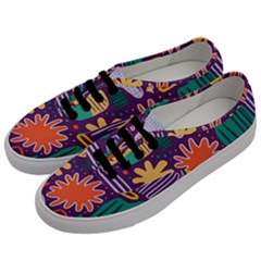 Colorful Shapes On A Purple Background Men s Classic Low Top Sneakers by LalyLauraFLM