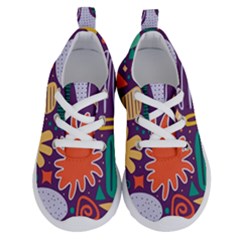 Colorful Shapes On A Purple Background Running Shoes by LalyLauraFLM