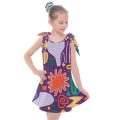 Colorful Shapes On A Purple Background Kids  Tie Up Tunic Dress