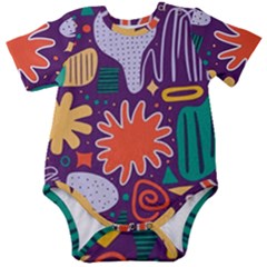 Colorful Shapes On A Purple Background Baby Short Sleeve Bodysuit by LalyLauraFLM