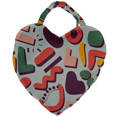 Shapes In Retro Colors On A Green Background Giant Heart Shaped Tote by LalyLauraFLM