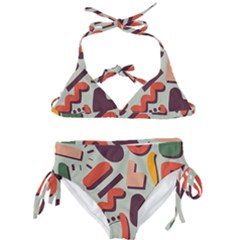 Shapes In Retro Colors On A Green Background Kids  Classic Bikini Set by LalyLauraFLM