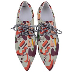 Shapes In Retro Colors On A Green Background Pointed Oxford Shoes by LalyLauraFLM