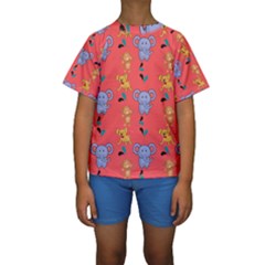 Elephant Monkey Dog Cartoon Kids  Short Sleeve Swimwear