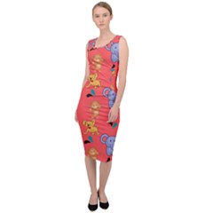 Elephant Monkey Dog Cartoon Sleeveless Pencil Dress by Pakjumat