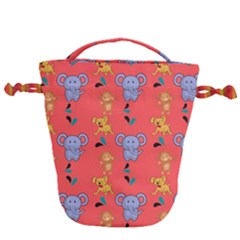 Elephant Monkey Dog Cartoon Drawstring Bucket Bag by Pakjumat