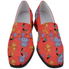 Elephant Monkey Dog Cartoon Women s Chunky Heel Loafers by Pakjumat