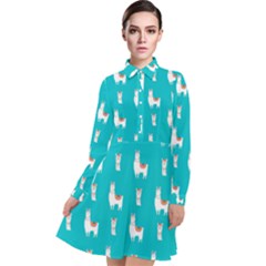 Lama Alpaca Animal Pattern Design Long Sleeve Chiffon Shirt Dress by Pakjumat