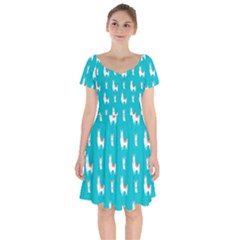 Lama Alpaca Animal Pattern Design Short Sleeve Bardot Dress by Pakjumat