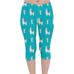 Lama Alpaca Animal Pattern Design Velvet Capri Leggings  by Pakjumat