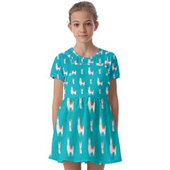 Lama Alpaca Animal Pattern Design Kids  Short Sleeve Pinafore Style Dress by Pakjumat