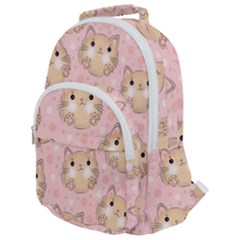 Cat Pattern Pink Cartoon Rounded Multi Pocket Backpack by Pakjumat