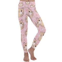 Cat Pattern Pink Cartoon Kids  Lightweight Velour Classic Yoga Leggings
