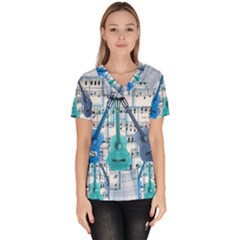 Guitar Acoustic Music Art Women s V-neck Scrub Top by Pakjumat