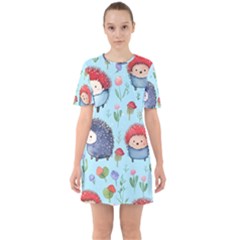 Hedgehogs Animal Sixties Short Sleeve Mini Dress by Pakjumat