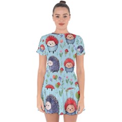 Hedgehogs Animal Drop Hem Mini Chiffon Dress by Pakjumat