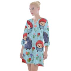 Hedgehogs Animal Open Neck Shift Dress by Pakjumat