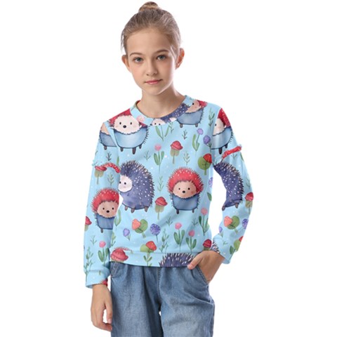 Hedgehogs Animal Kids  Long Sleeve T-shirt With Frill  by Pakjumat