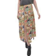 Animal Forest Pattern Velour Split Maxi Skirt by Pakjumat