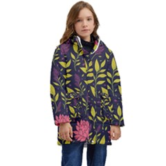 Flower Pattern Design Kids  Hooded Longline Puffer Jacket