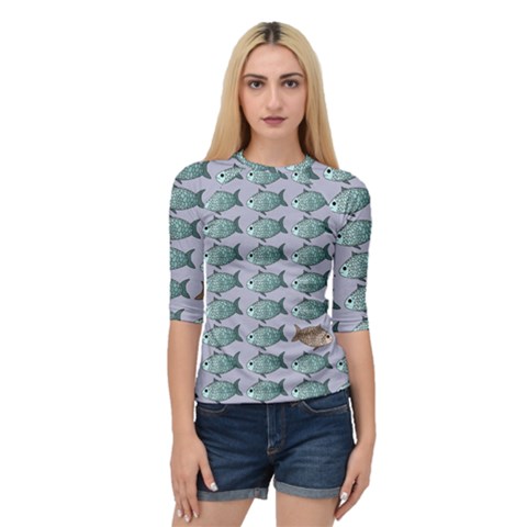 Fishes Pattern Background Theme Quarter Sleeve Raglan T-shirt by Pakjumat