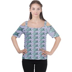 Fishes Pattern Background Theme Cutout Shoulder T-Shirt