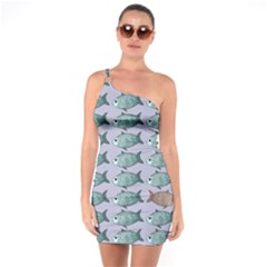 Fishes Pattern Background Theme One Shoulder Ring Trim Bodycon Dress