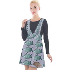 Fishes Pattern Background Theme Plunge Pinafore Velour Dress by Pakjumat