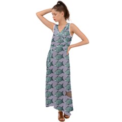 Fishes Pattern Background Theme V-Neck Chiffon Maxi Dress