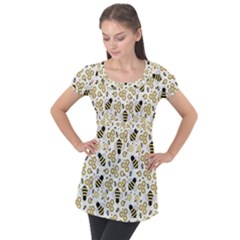 Bee Honeycomb Honeybee Insect Puff Sleeve Tunic Top