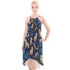 Cat Pattern Animal High-low Halter Chiffon Dress  by Pakjumat