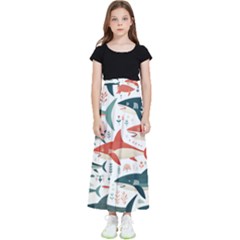 Fish Shark Animal Pattern Kids  Flared Maxi Skirt by Pakjumat