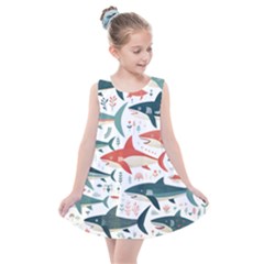 Fish Shark Animal Pattern Kids  Summer Dress