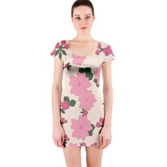 Floral Vintage Flowers Short Sleeve Bodycon Dress