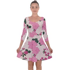 Floral Vintage Flowers Quarter Sleeve Skater Dress