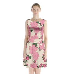 Floral Vintage Flowers Sleeveless Waist Tie Chiffon Dress