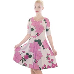 Floral Vintage Flowers Quarter Sleeve A-line Dress