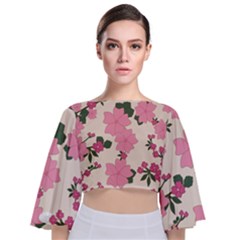 Floral Vintage Flowers Tie Back Butterfly Sleeve Chiffon Top