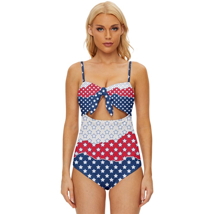 Illustrations Stars Knot Front One-Piece Swimsuit