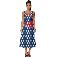 Illustrations Stars Square Neckline Tiered Midi Dress