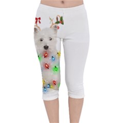 West Highland White Terrier Dog Snow T- Shirt West Highland White Terrier Dog Snow Reindeer Santa Ha Velvet Capri Leggings  by ZUXUMI