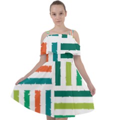 Striped Colorful Pattern Graphic Cut Out Shoulders Chiffon Dress by Pakjumat