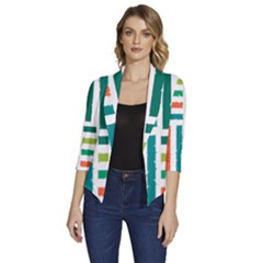 Striped Colorful Pattern Graphic Women s Draped Front 3/4 Sleeve Shawl Collar Jacket