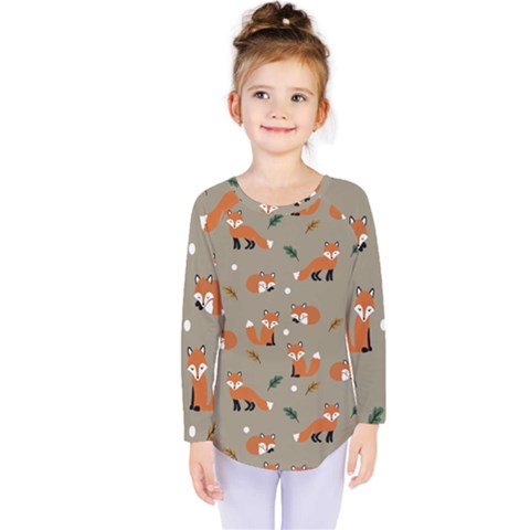 Fox Pattern Texture Kids  Long Sleeve T-shirt by Pakjumat