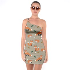 Fox Pattern Texture One Shoulder Ring Trim Bodycon Dress